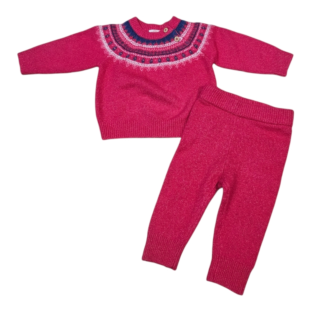 Cat & Jack Fair Isle Sweater Set Baby 6-9 Months Pink Cozy Soft